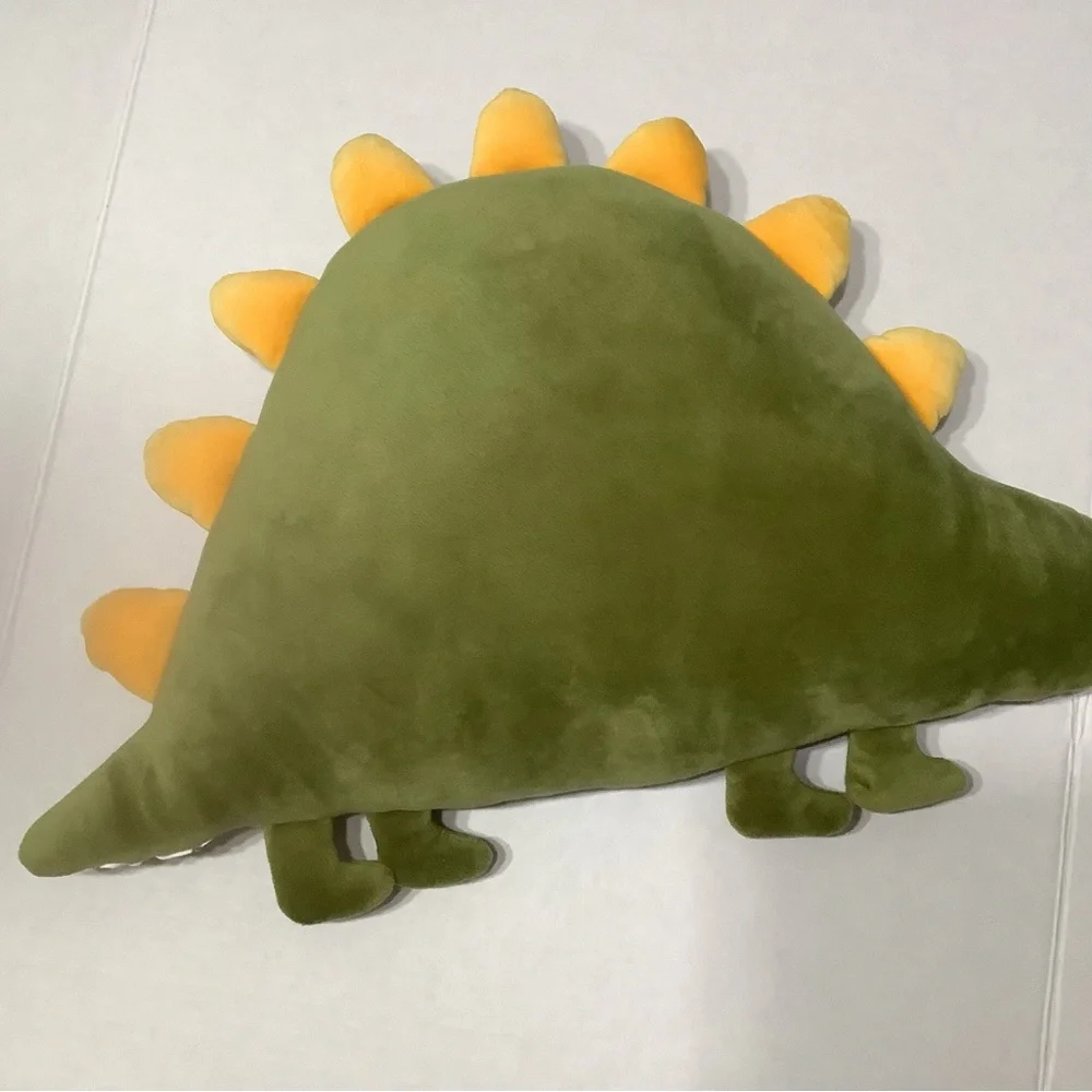 Green Dinosaur Plush Pillow with Yellow Spikes